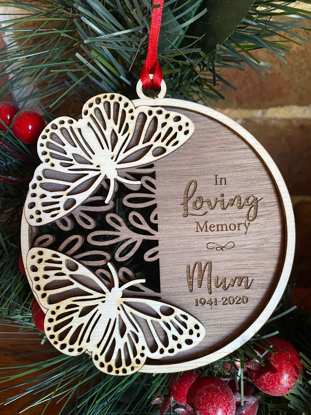 Personalised memorial ornament with butterflies