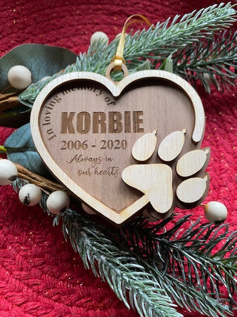 Cat paw print personalised memorial ornament