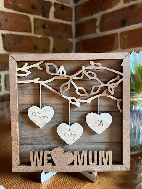 Personalised Hanging Hearts sign for 1 to 3 names