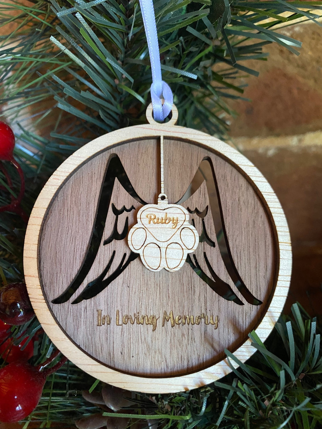 Personalised memorial wing pet ornament