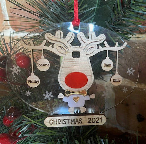 Reindeer ornament - 1 to 4 names